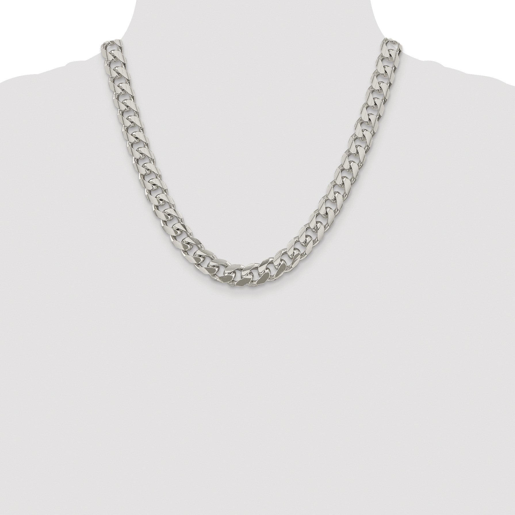 Sterling Silver Rhodium-plated 10.5mm Domed w/ Side D/C Curb Chain