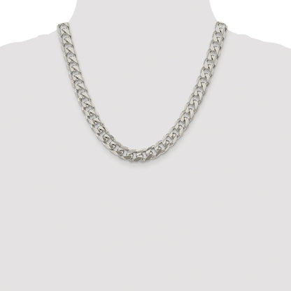 Sterling Silver Rhodium-plated 10.5mm Domed w/ Side D/C Curb Chain