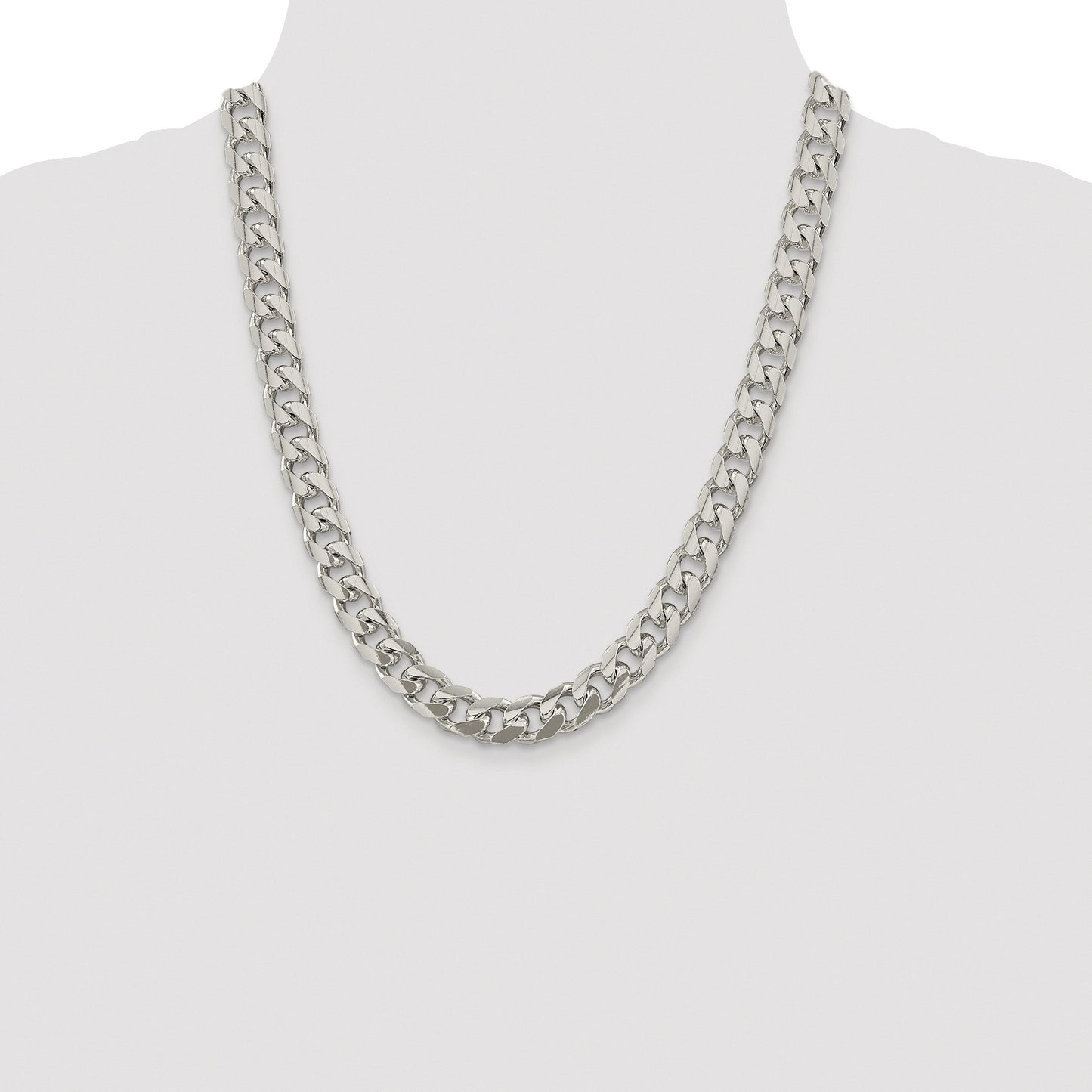 Sterling Silver Rhodium-plated 10.5mm Domed w/ Side D/C Curb Chain