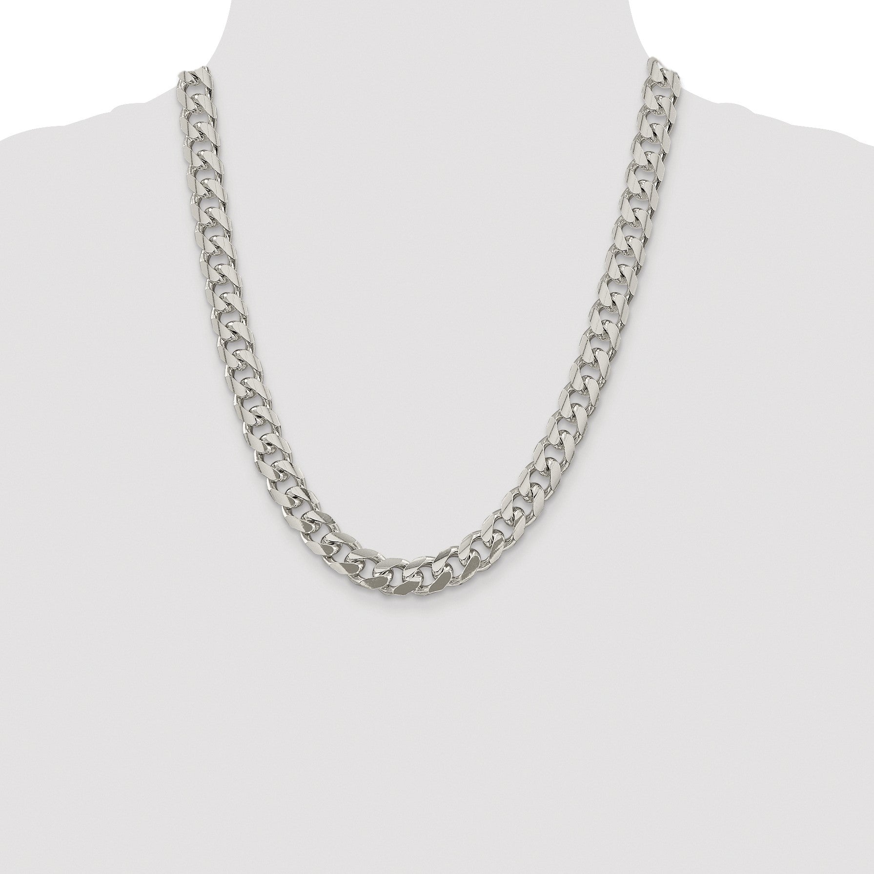Sterling Silver Rhodium-plated 10.5mm Domed w/ Side D/C Curb Chain