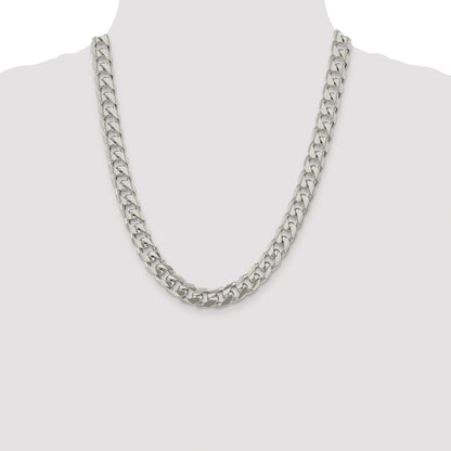 Sterling Silver Rhodium-plated 10.5mm Domed w/ Side D/C Curb Chain