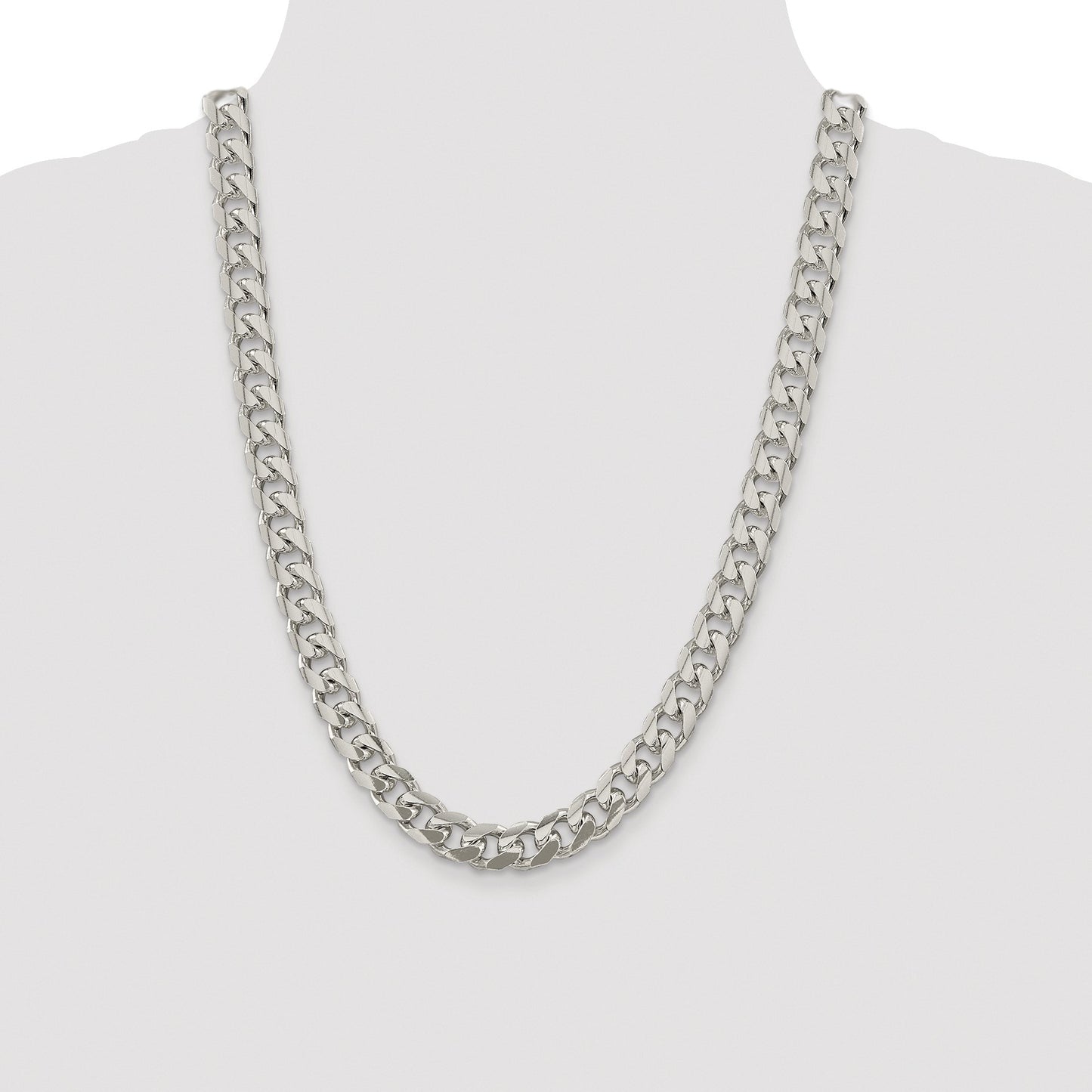 Sterling Silver Rhodium-plated 10.5mm Domed w/ Side D/C Curb Chain