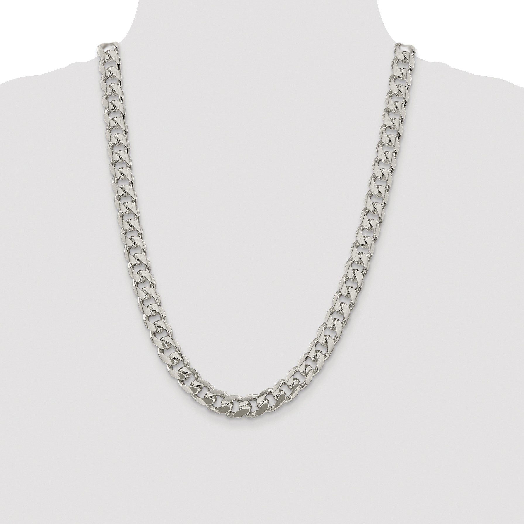 Sterling Silver Rhodium-plated 10.5mm Domed w/ Side D/C Curb Chain
