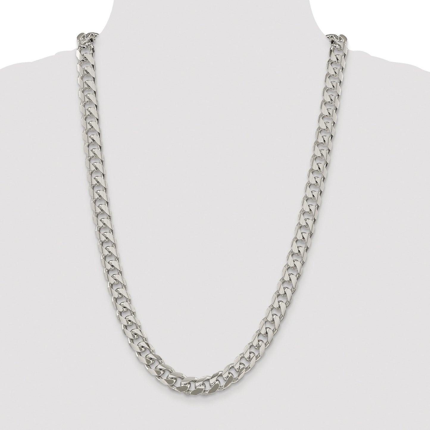 Sterling Silver Rhodium-plated 10.5mm Domed w/ Side D/C Curb Chain