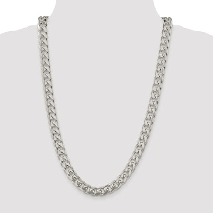 Sterling Silver Rhodium-plated 10.5mm Domed w/ Side D/C Curb Chain
