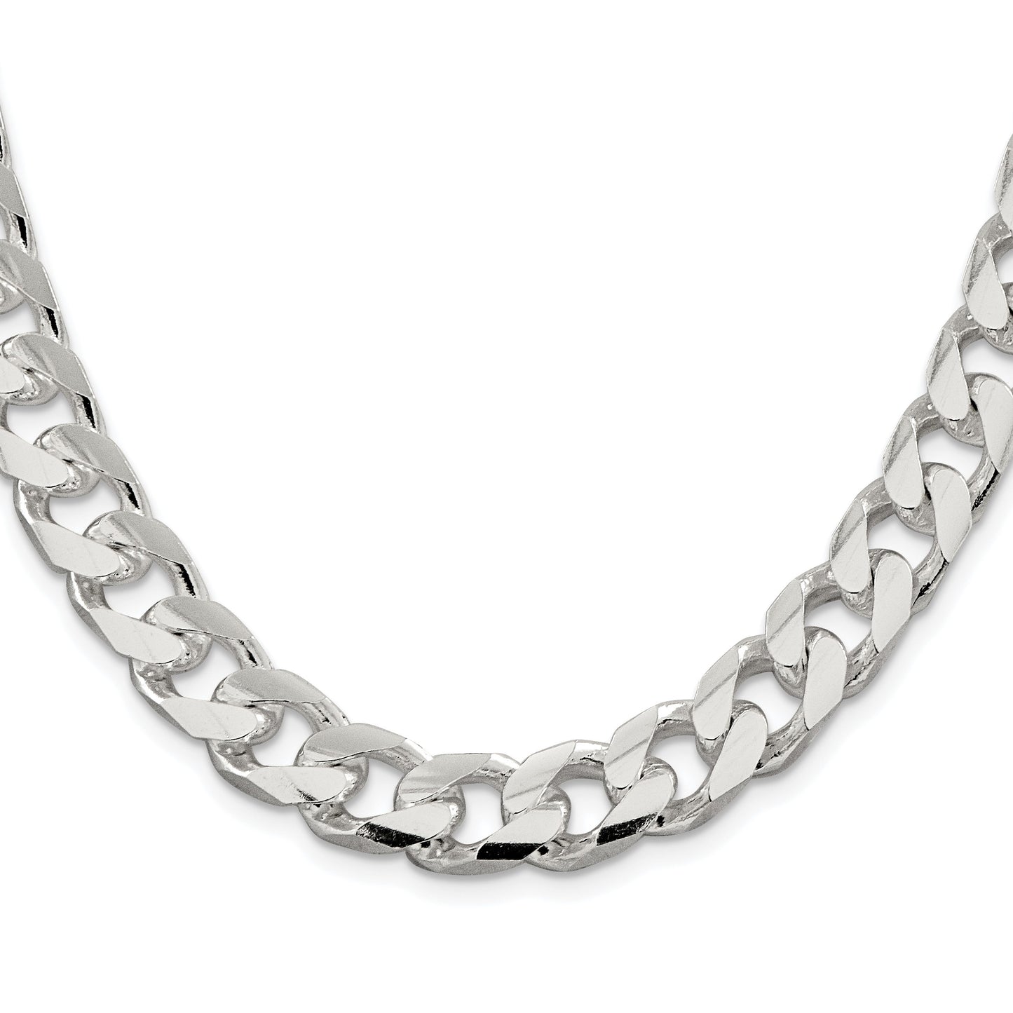 Sterling Silver Rhodium-plated 11mm Domed w/ Side D/C Curb Chain