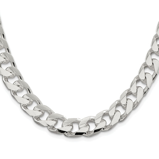 Sterling Silver Rhodium-plated 11mm Domed w/ Side D/C Curb Chain