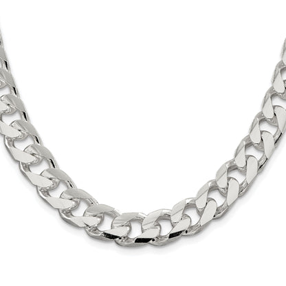 Sterling Silver Rhodium-plated 11mm Domed w/ Side D/C Curb Chain