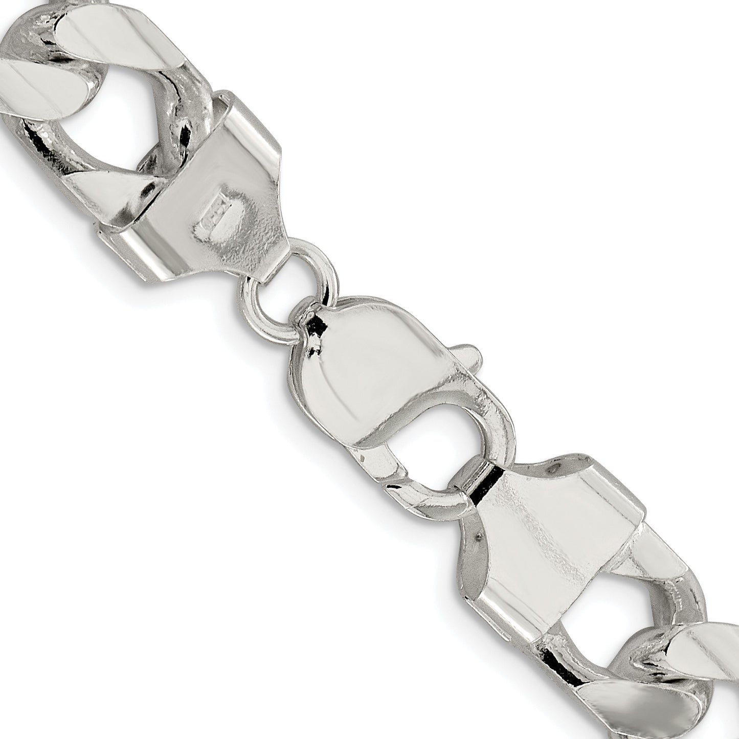 Sterling Silver Rhodium-plated 11mm Domed w/ Side D/C Curb Chain