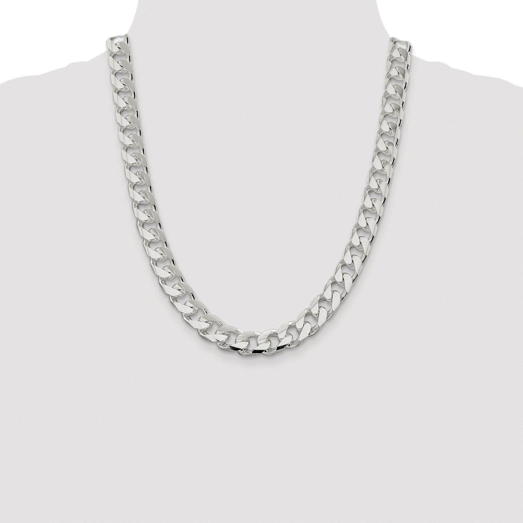 Sterling Silver Rhodium-plated 11mm Domed w/ Side D/C Curb Chain