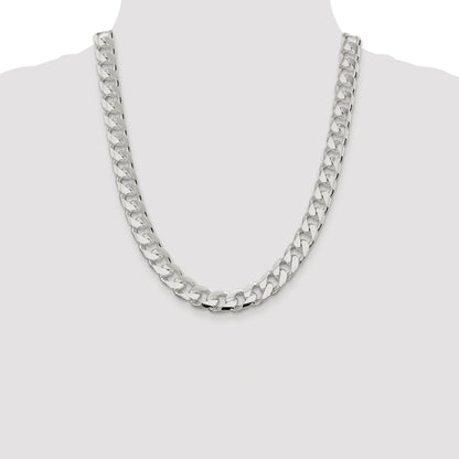 Sterling Silver Rhodium-plated 11mm Domed w/ Side D/C Curb Chain