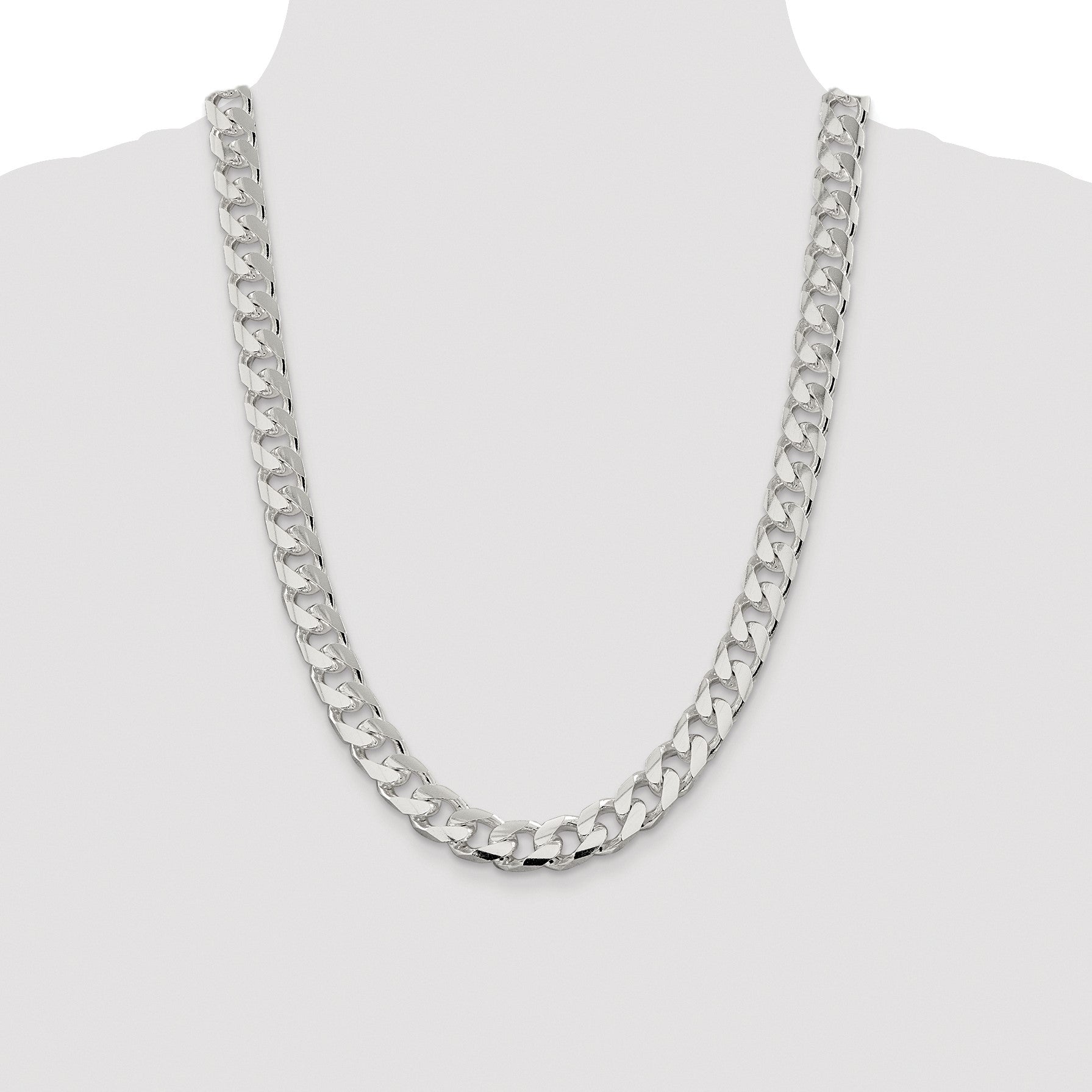 Sterling Silver Rhodium-plated 11mm Domed w/ Side D/C Curb Chain