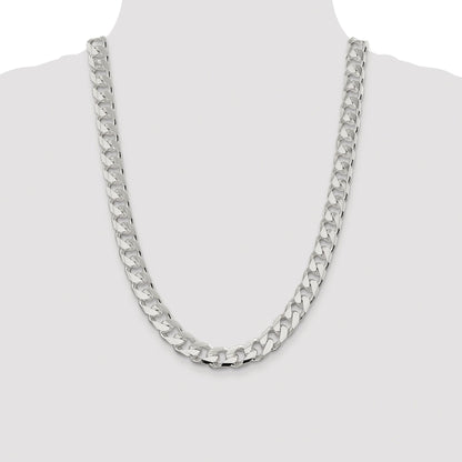 Sterling Silver Rhodium-plated 11mm Domed w/ Side D/C Curb Chain
