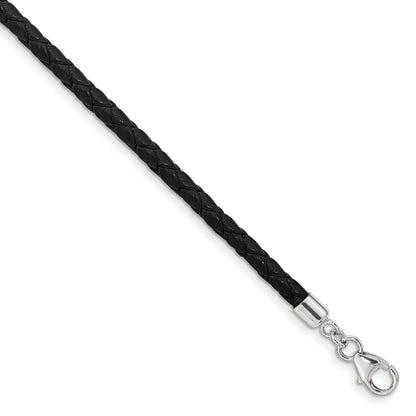 SS Reflections Black Leather Rh-plated 14in w/2in ext Choker/Wrap Bracelet