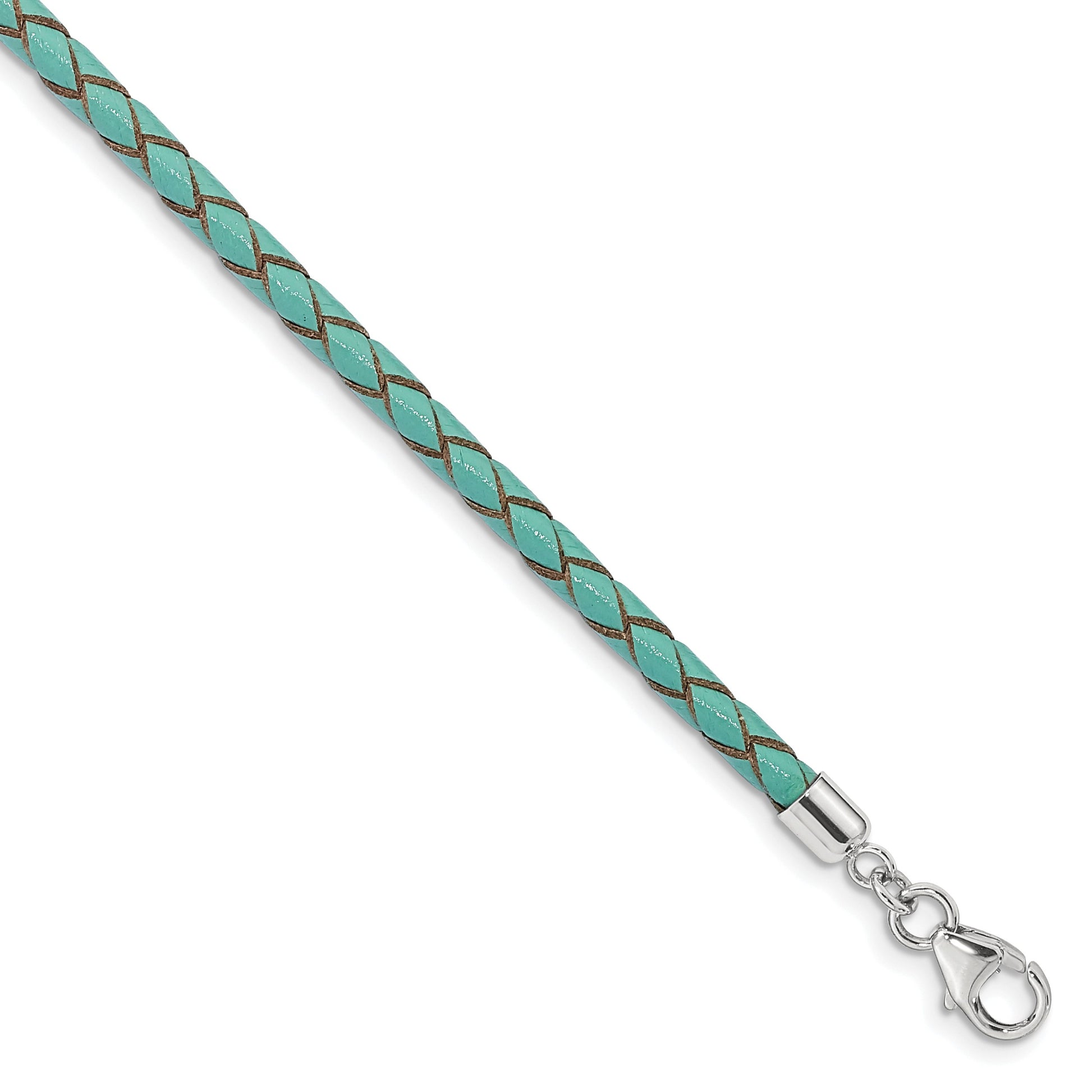 Sterling Silver Reflections Teal Leather Rhodium-plated 14 inch with a 2 inch extention Choker/Wrap Bracelet