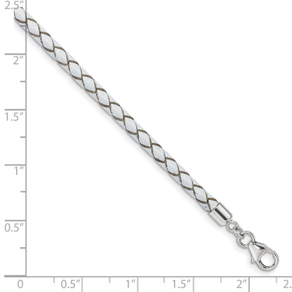 Sterling Silver Reflections White Leather Rhodium-plated 14 inch with a 2 inch extention Choker/Wrap Bracelet