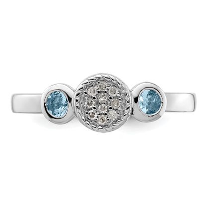 Sterling Silver Stackable Expressions Dbl Round Aquamarine & Dia. Ring