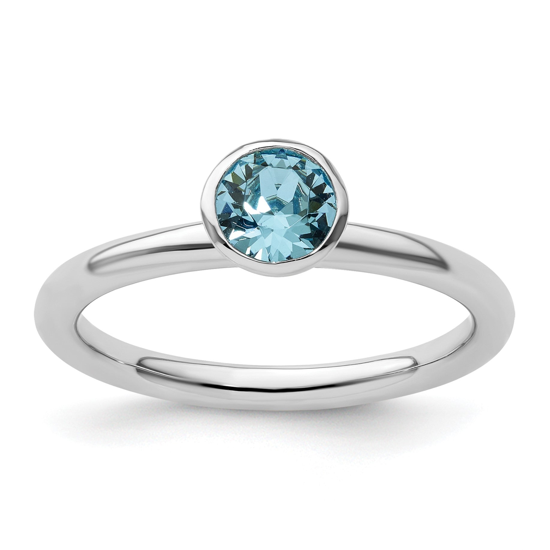 Sterling Silver Stackable Expressions High 5mm March Crystal Ring