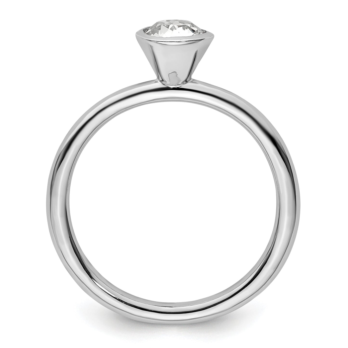 Sterling Silver Stackable Expressions High 5mm April Crystal Ring