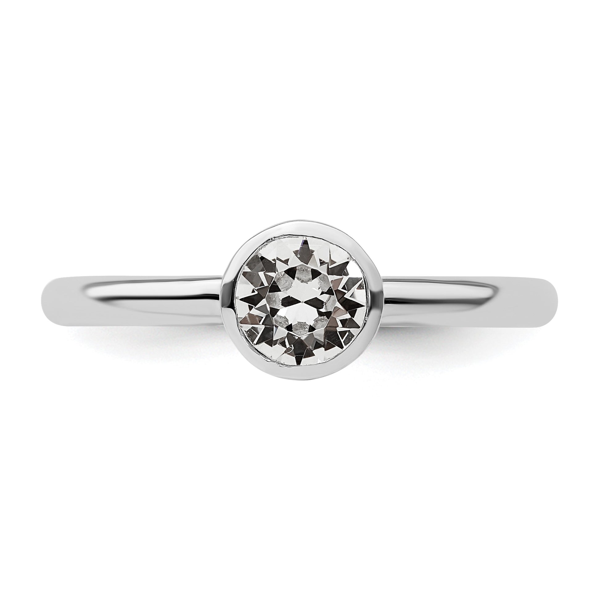 Sterling Silver Stackable Expressions High 5mm April Crystal Ring