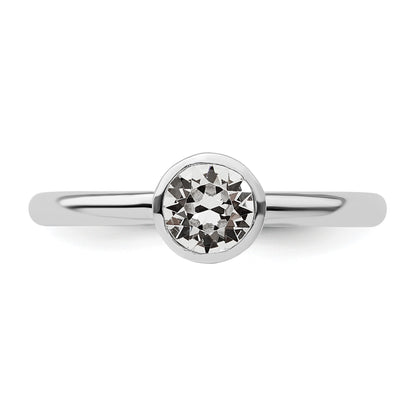 Sterling Silver Stackable Expressions High 5mm April Crystal Ring