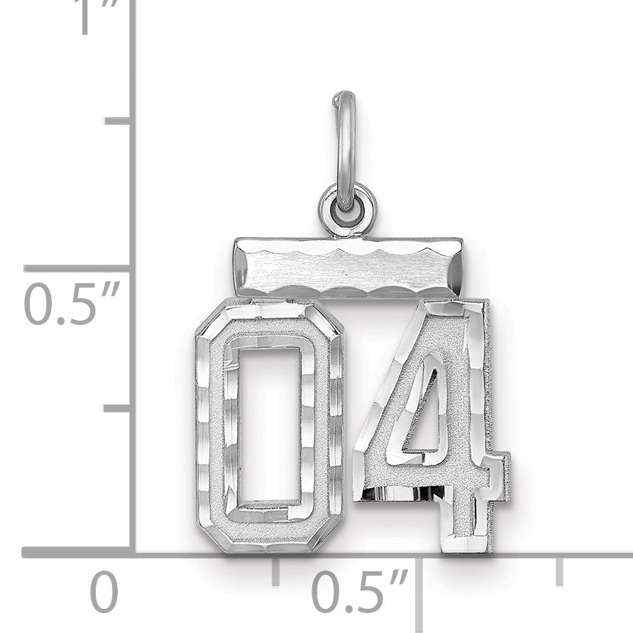 Sterling Silver Rhodium-plated Small Diamond-cut #04 Charm