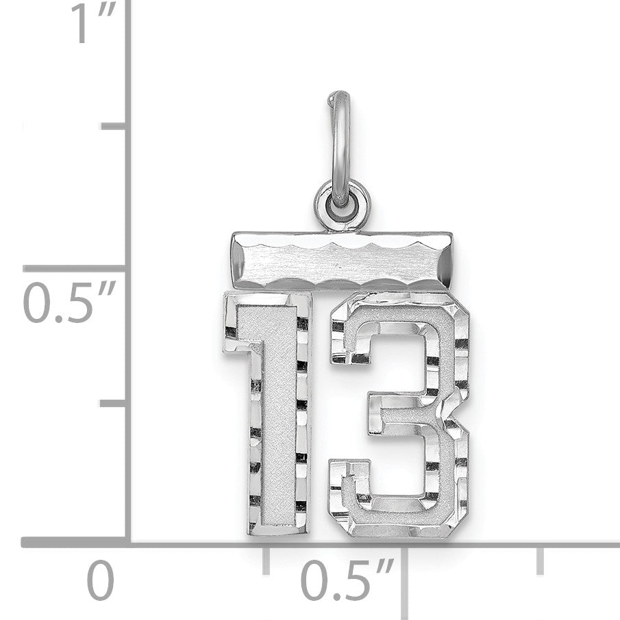 Sterling Silver Rhodium-plated Diamond-cut #13 Charm
