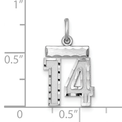 Sterling Silver Rhodium-plated Diamond-cut #14 Charm