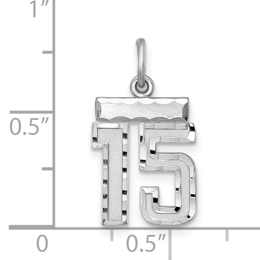 Sterling Silver Rhodium-plated Diamond-cut #15 Charm