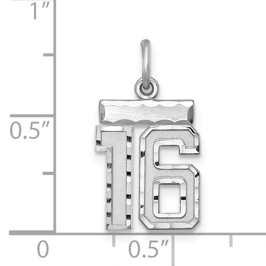 Sterling Silver Rhodium-plated Diamond-cut #16 Charm