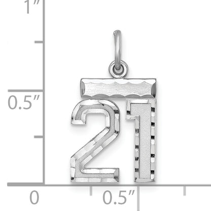 Sterling Silver Rhodium-plated Diamond-cut #21 Charm