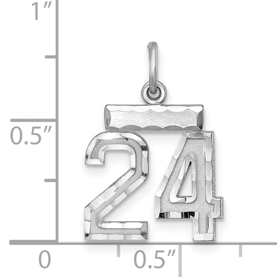 Sterling Silver Rhodium-plated Diamond-cut #24 Charm