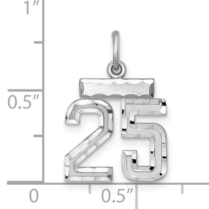 Sterling Silver Rhodium-plated Diamond-cut #25 Charm