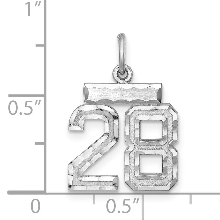 Sterling Silver Rhodium-plated Diamond-cut #28 Charm
