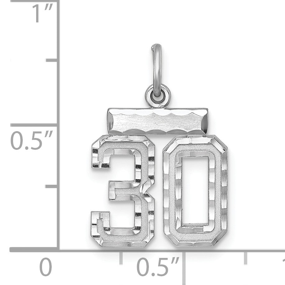 Sterling Silver Rhodium-plated Diamond-cut #30 Charm
