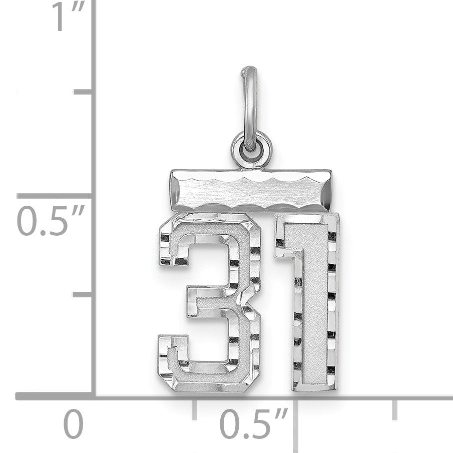 Sterling Silver Rhodium-plated Diamond-cut #31 Charm