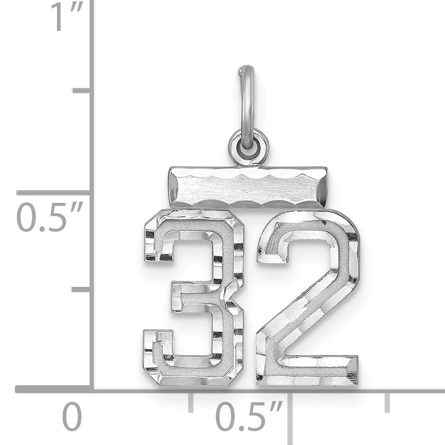Sterling Silver Rhodium-plated Diamond-cut #32 Charm