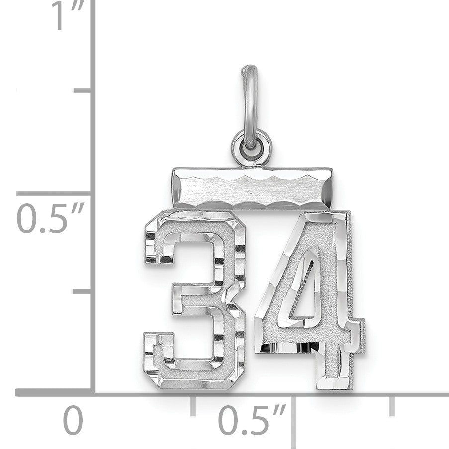 Sterling Silver Rhodium-plated Diamond-cut #34 Charm