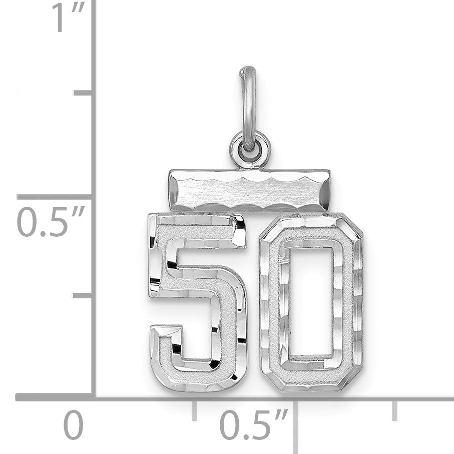 Sterling Silver Rhodium-plated Diamond-cut #50 Charm