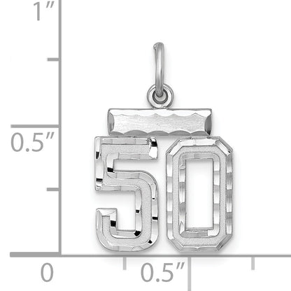 Sterling Silver Rhodium-plated Diamond-cut #50 Charm