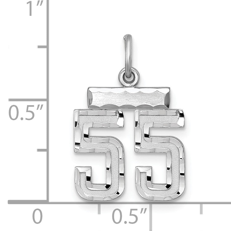 Sterling Silver Rhodium-plated Diamond-cut #55 Charm