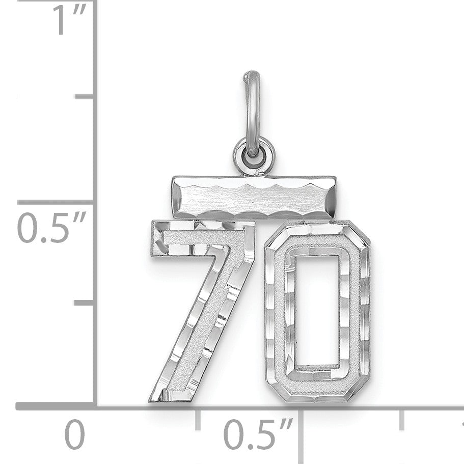 Sterling Silver Rhodium-plated Diamond-cut #70 Charm