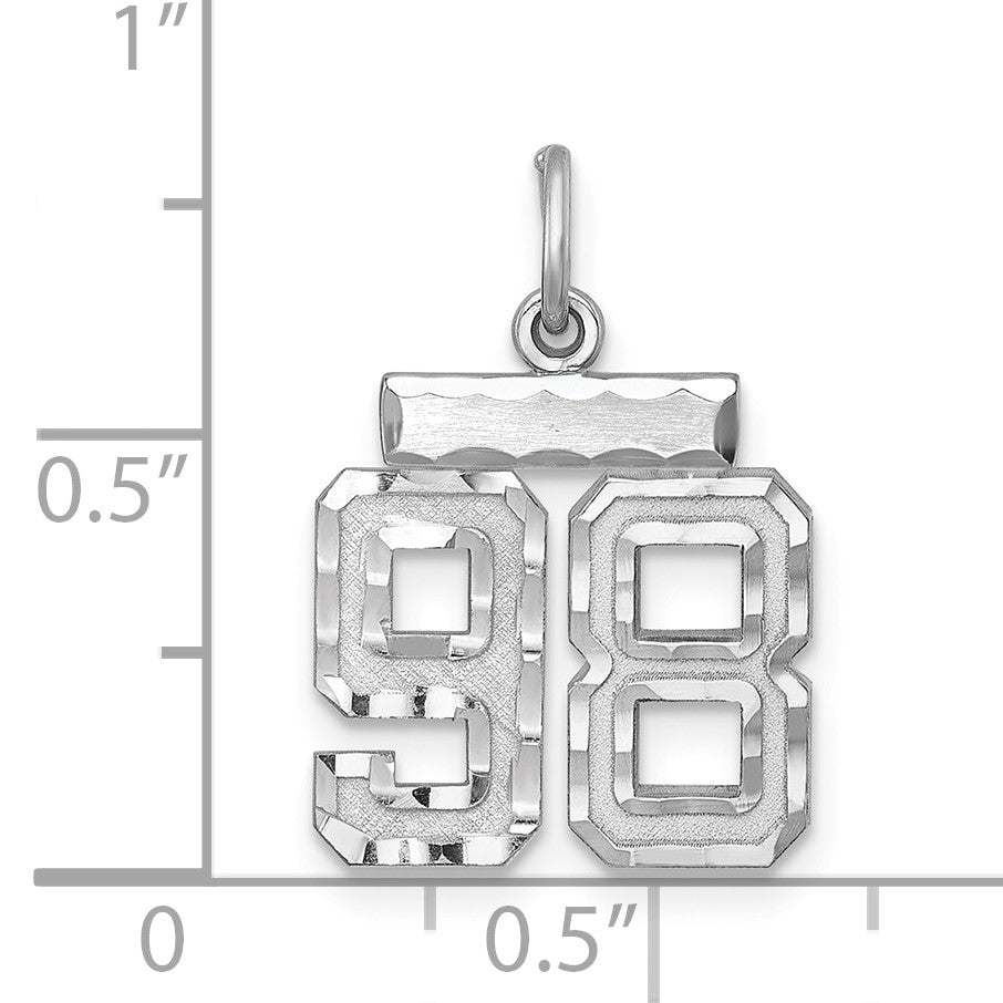 Sterling Silver Rhodium-plated Diamond-cut #98 Charm
