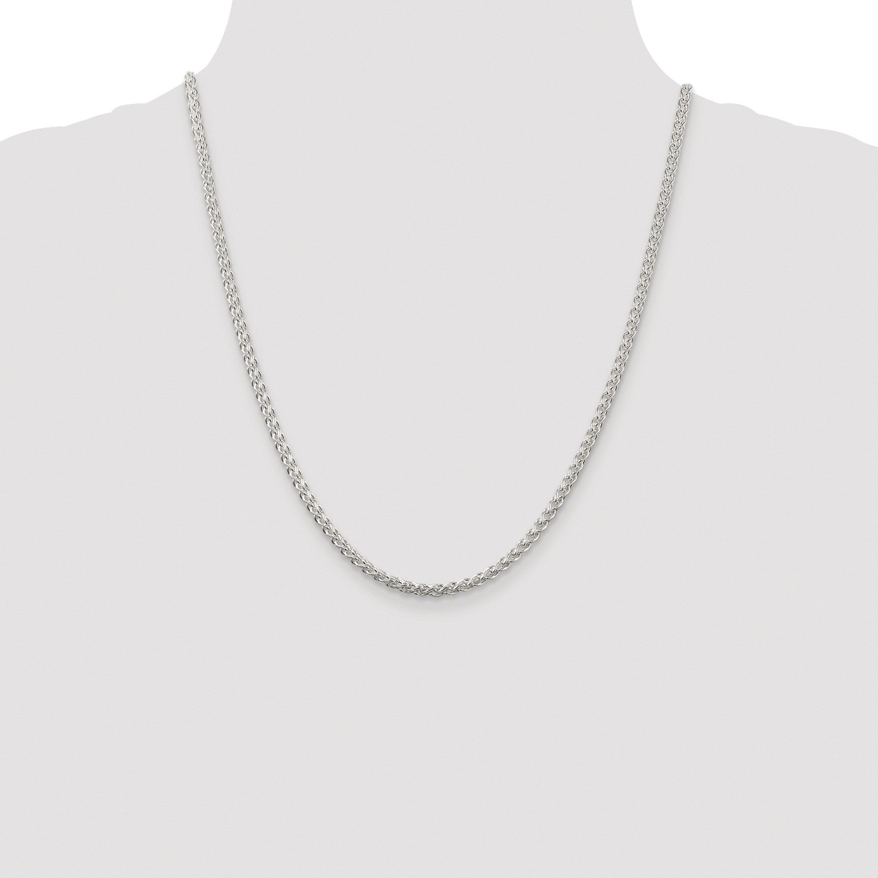 Sterling Silver Rhodium-plated 3mm Round Spiga Chain