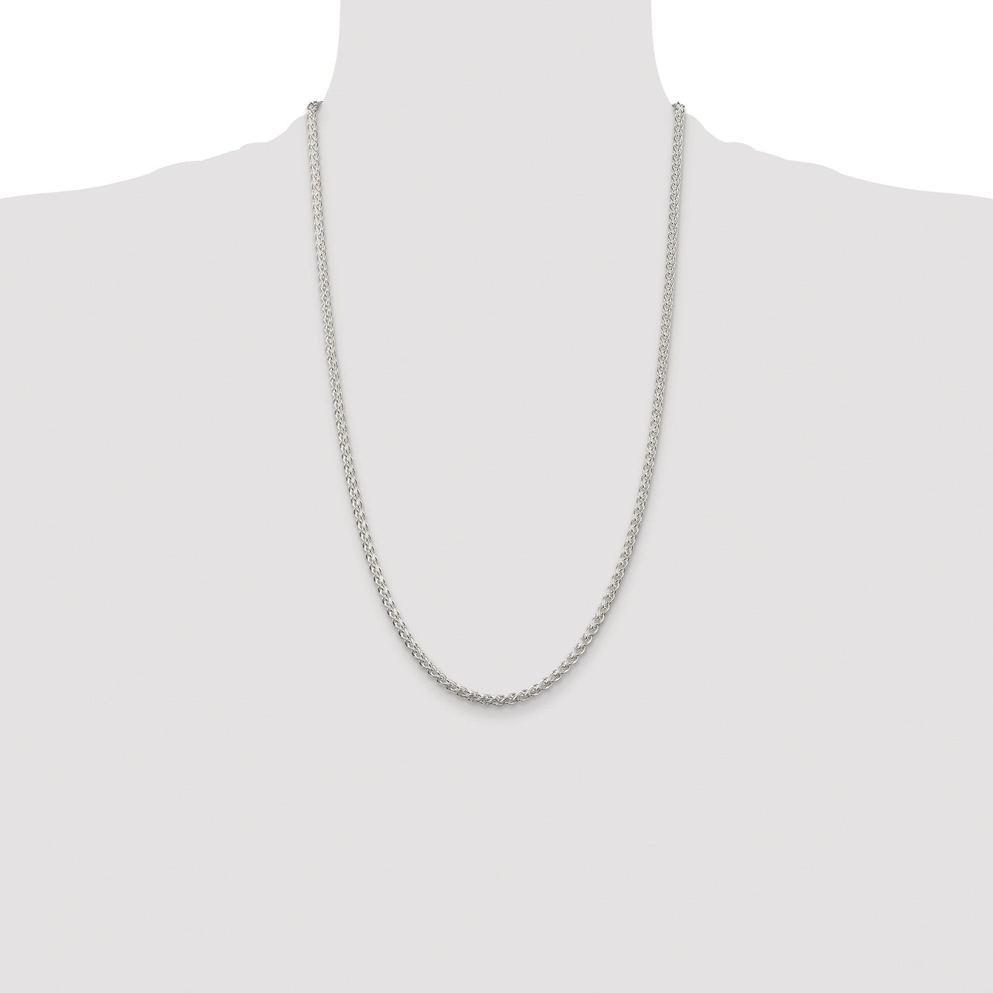 Sterling Silver Rhodium-plated 3mm Round Spiga Chain