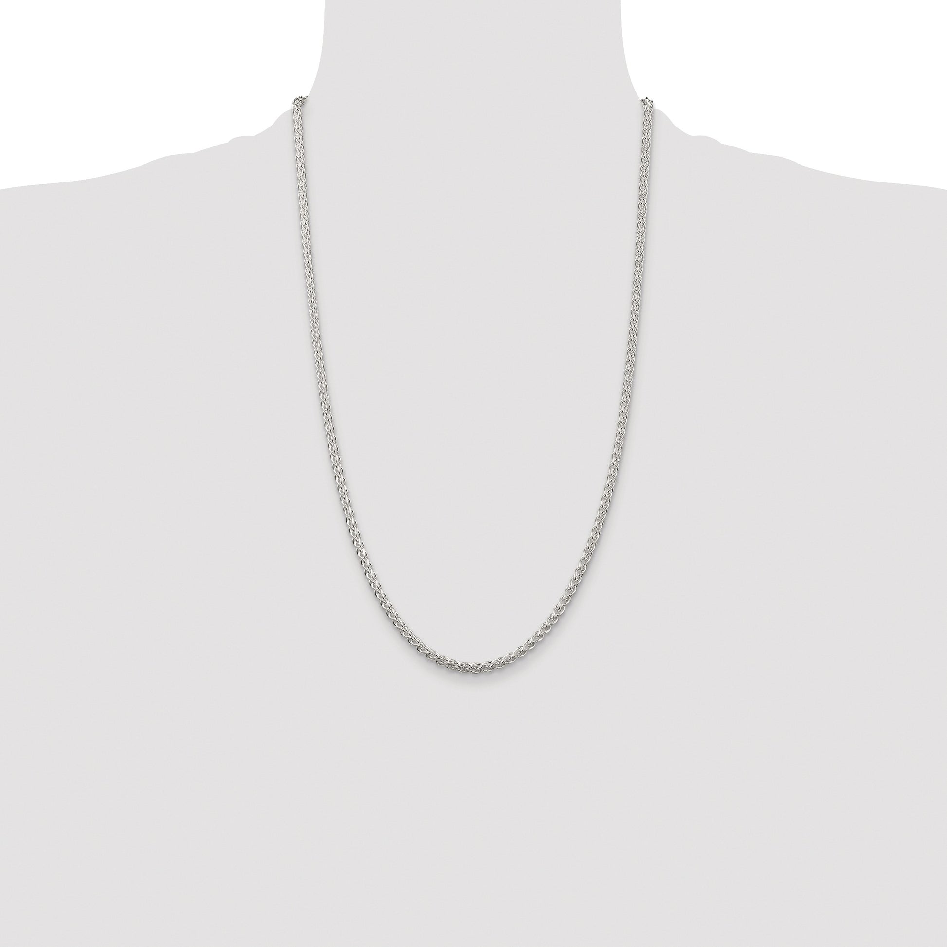 Sterling Silver Rhodium-plated 3mm Round Spiga Chain