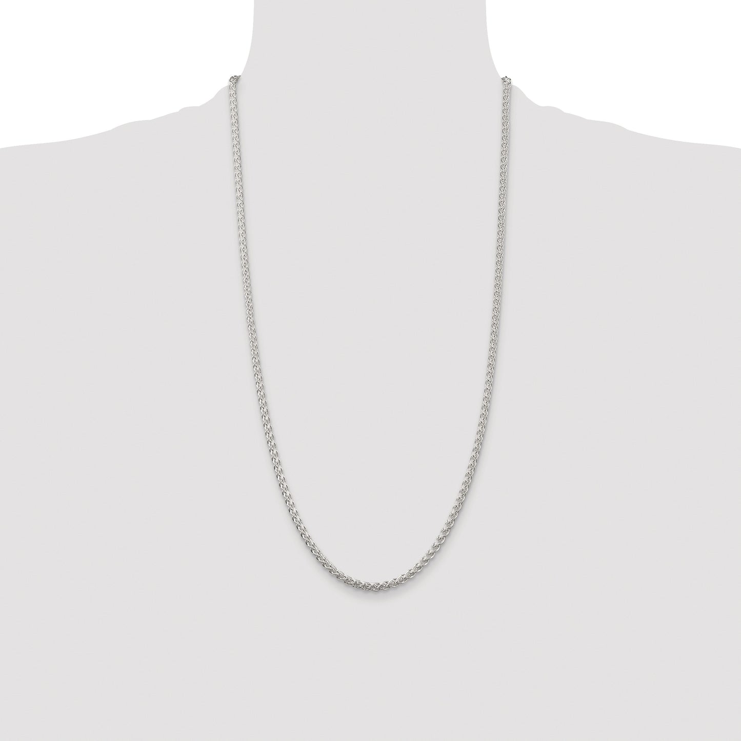 Sterling Silver Rhodium-plated 3mm Round Spiga Chain