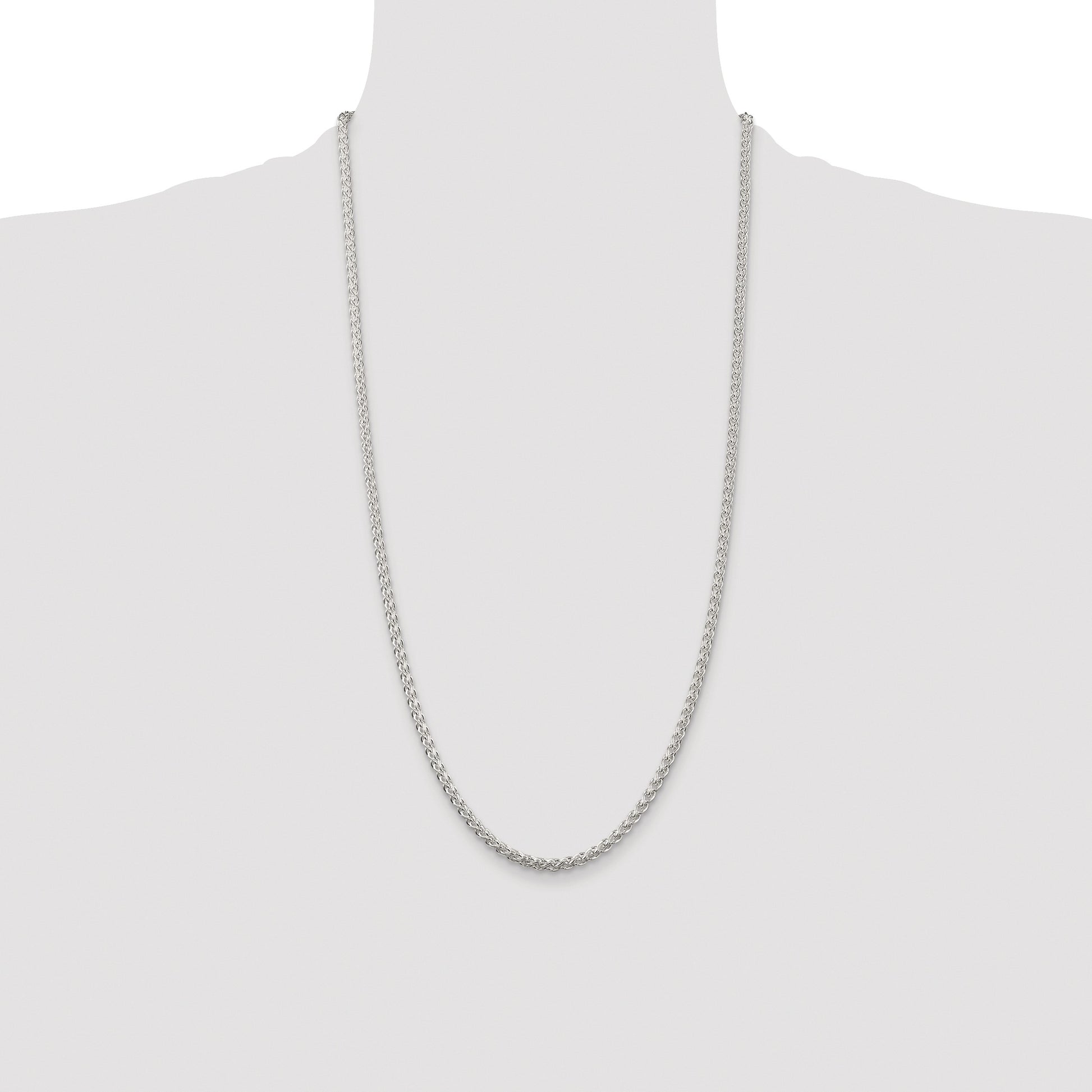 Sterling Silver Rhodium-plated 3mm Round Spiga Chain