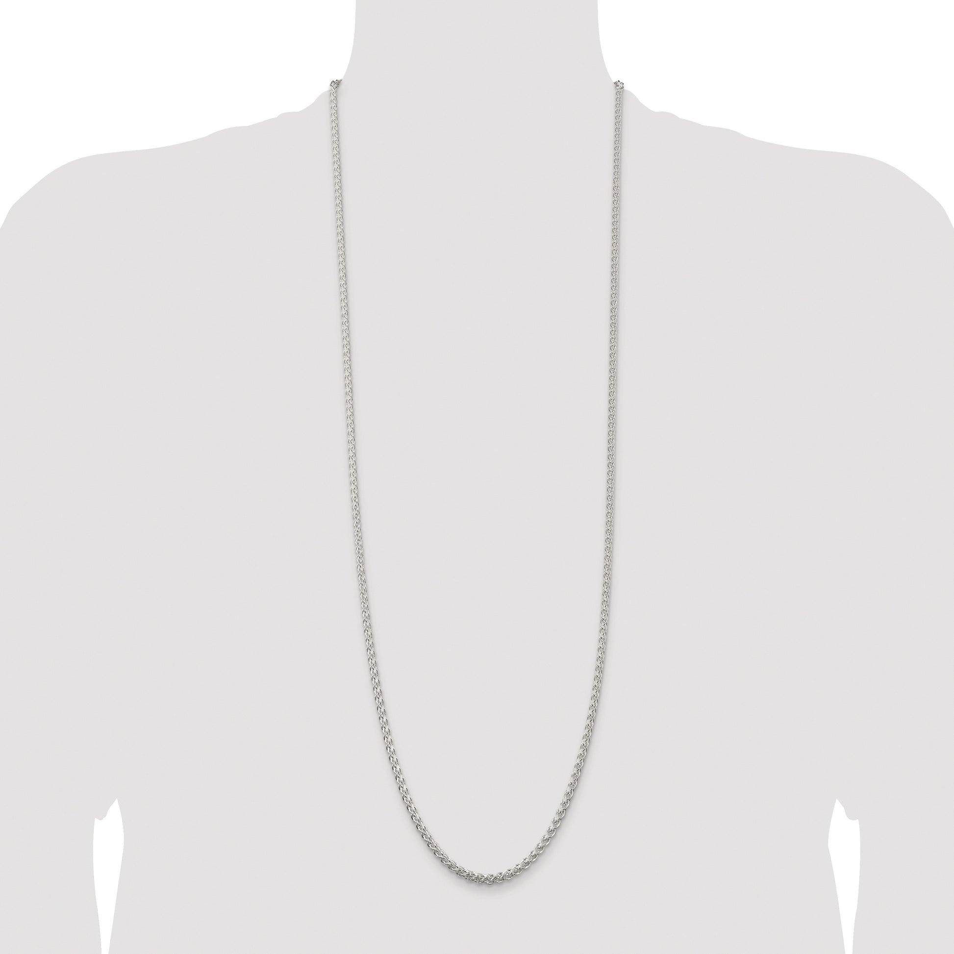 Sterling Silver Rhodium-plated 3mm Round Spiga Chain