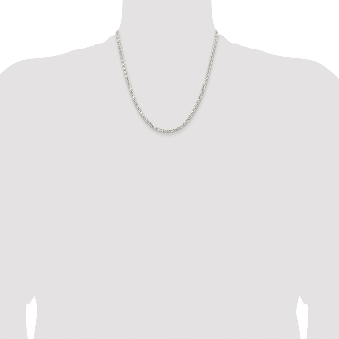 Sterling Silver Rhodium-plated 3.7mm Round Spiga Chain
